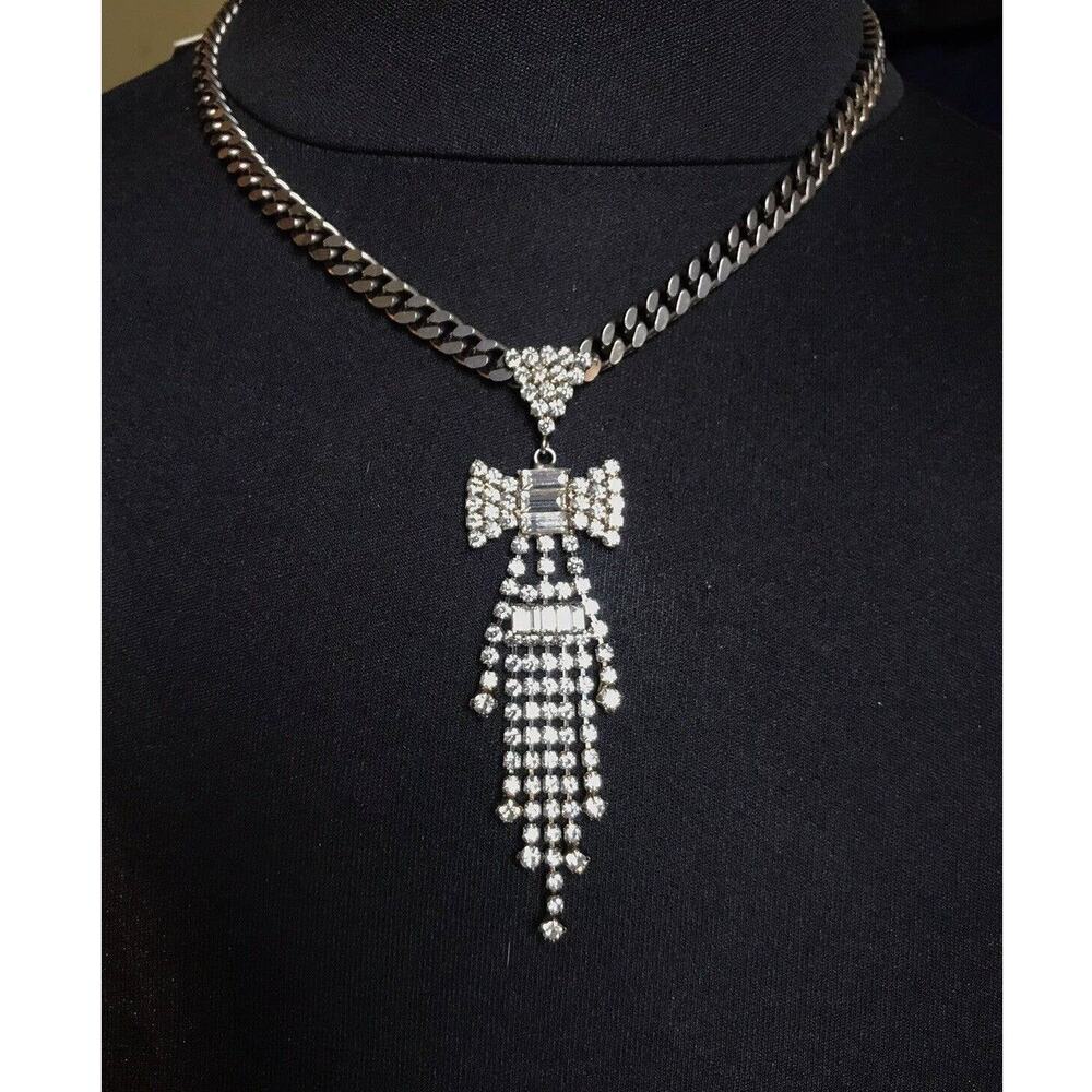 DANNIJO CRYSTAL EMBELLISHED BOW on CHAIN NECKLACE NWT vintage piece
